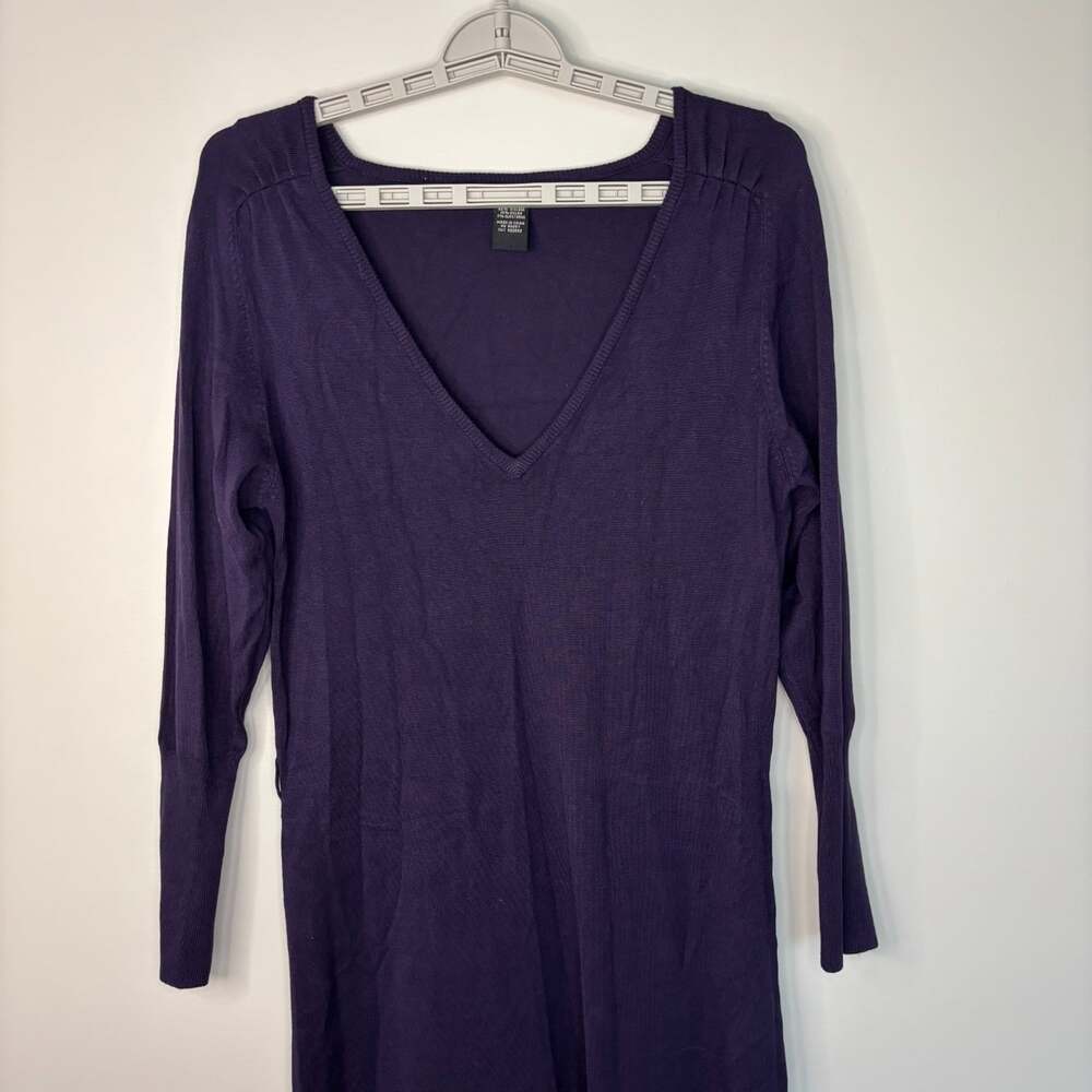 BCBGMAXAZRIA sweater dress womens L purple bodycon v-neck long sleeve